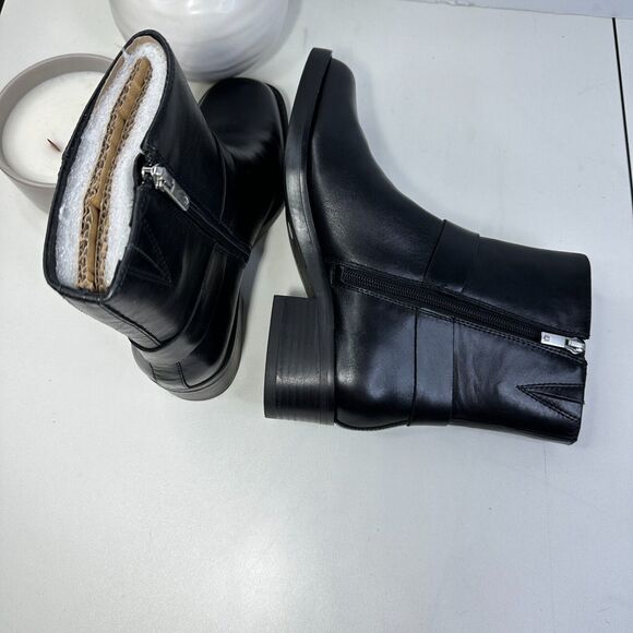 New Lucky Brand Kamany Leather Boot Black Horseshoe Shape Logo Women's 7M NWOB - Picture 6 of 11